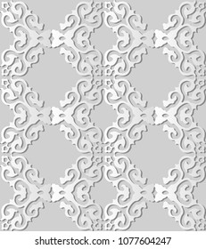 3D white paper art Check Curve Cross Crest Frame, Vector stylish decoration pattern background for web banner greeting card design