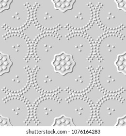 3D white paper art Curve Dot Line Frame Flower, Vector stylish decoration pattern background for web banner greeting card design