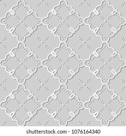 3D white paper art Curve Check Cross Vine Frame Dot Line, Vector stylish decoration pattern background for web banner greeting card design