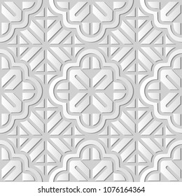 3D white paper art Curve Cross Geometry Frame Line Flower, Vector stylish decoration pattern background for web banner greeting card design