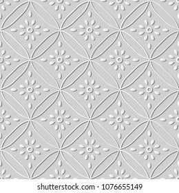 3D white paper art Curve Cross Round Frame Flower, Vector stylish decoration pattern background for web banner greeting card design