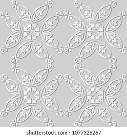 3D white paper art Curve Round Cross Vine Flower, Vector stylish decoration pattern background for web banner greeting card design