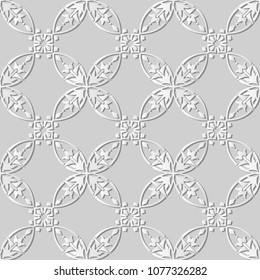 3D white paper art Curve Round Cross Frame Vine Flower, Vector stylish decoration pattern background for web banner greeting card design