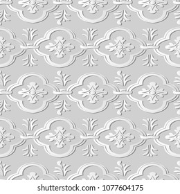 3D white paper art Curve Cross Round Frame Chain Flower Leaf, Vector stylish decoration pattern background for web banner greeting card design