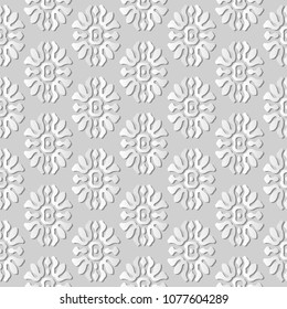 3D white paper art Curve Cross Flower Crest, Vector stylish decoration pattern background for web banner greeting card design