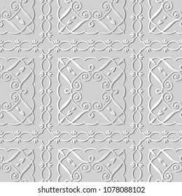 3D white paper art Curve Spiral Square Cross Frame Vine Line, Vector stylish decoration pattern background for web banner greeting card design