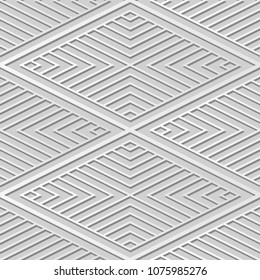 3D white paper art Diamond Check Cross Vortex Frame Line, Vector stylish decoration pattern background for web banner greeting card design