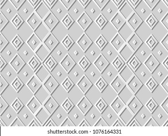 3D white paper art Diamond Check Cross Rhomb Geometry, Vector stylish decoration pattern background for web banner greeting card design