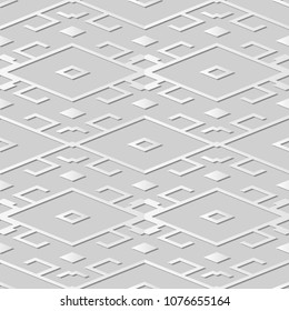 3D white paper art Diamond Check Cross Tracery Frame, Vector stylish decoration pattern background for web banner greeting card design