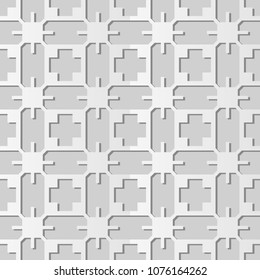 3D white paper art Geometry Cross Polygon Frame, Vector stylish decoration pattern background for web banner greeting card design