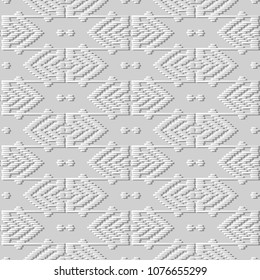 3D white paper art Geometry Polygon Cross Stitch Line Frame, Vector stylish decoration pattern background for web banner greeting card design