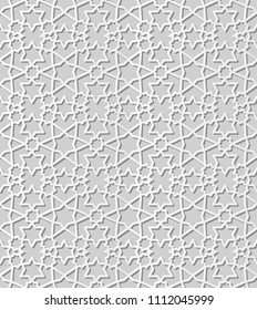 3D white paper art Islamic geometry cross pattern seamless background, Vector stylish decoration pattern background for web banner greeting card design