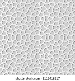 3D white paper art Islamic geometry cross pattern seamless background, Vector stylish decoration pattern background for web banner greeting card design