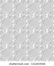 3D white paper art Islamic geometry cross pattern seamless background, Vector stylish decoration pattern background for web banner greeting card design