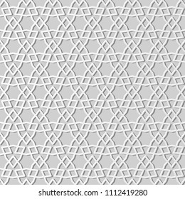 3D white paper art Islamic geometry cross pattern seamless background, Vector stylish decoration pattern background for web banner greeting card design