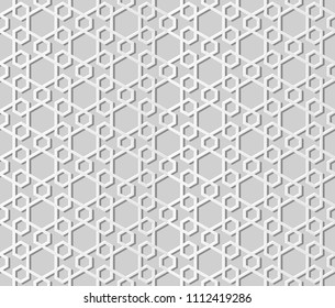 3D white paper art Islamic geometry cross pattern seamless background, Vector stylish decoration pattern background for web banner greeting card design