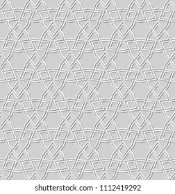 3D white paper art Islamic geometry cross pattern seamless background, Vector stylish decoration pattern background for web banner greeting card design