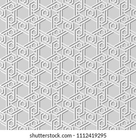 3D white paper art Islamic geometry cross pattern seamless background, Vector stylish decoration pattern background for web banner greeting card design