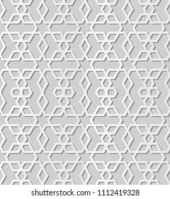 3D white paper art Islamic geometry cross pattern seamless background, Vector stylish decoration pattern background for web banner greeting card design