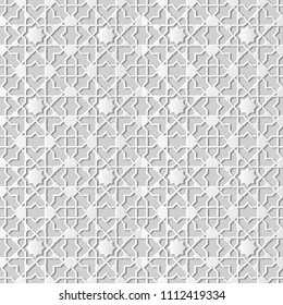 3D white paper art Islamic geometry cross pattern seamless background, Vector stylish decoration pattern background for web banner greeting card design