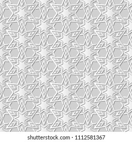 3D white paper art Islamic geometry cross pattern seamless background, Vector stylish decoration pattern background for web banner greeting card design