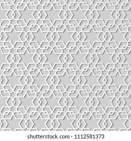 3D white paper art Islamic geometry cross pattern seamless background, Vector stylish decoration pattern background for web banner greeting card design