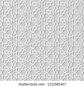 3D white paper art Islamic geometry cross pattern seamless background, Vector stylish decoration pattern background for web banner greeting card design