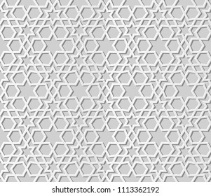 3D white paper art Islamic geometry cross pattern seamless background, Vector stylish decoration pattern background for web banner greeting card design