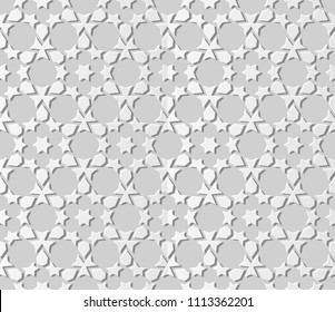 3D white paper art Islamic geometry cross pattern seamless background, Vector stylish decoration pattern background for web banner greeting card design