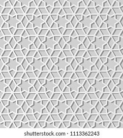 3D white paper art Islamic geometry cross pattern seamless background, Vector stylish decoration pattern background for web banner greeting card design