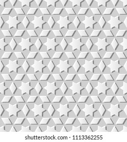 3D white paper art Islamic geometry cross pattern seamless background, Vector stylish decoration pattern background for web banner greeting card design