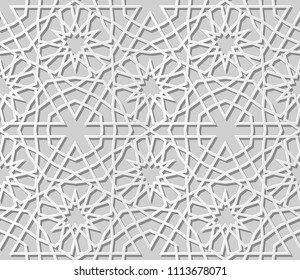 3D white paper art Islamic geometry cross pattern seamless background, Vector stylish decoration pattern background for web banner greeting card design