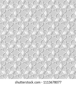 3D white paper art Islamic geometry cross pattern seamless background, Vector stylish decoration pattern background for web banner greeting card design
