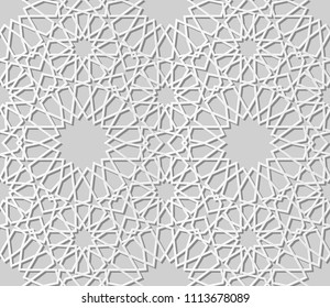 3D white paper art Islamic geometry cross pattern seamless background, Vector stylish decoration pattern background for web banner greeting card design