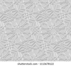 3D white paper art Islamic geometry cross pattern seamless background, Vector stylish decoration pattern background for web banner greeting card design