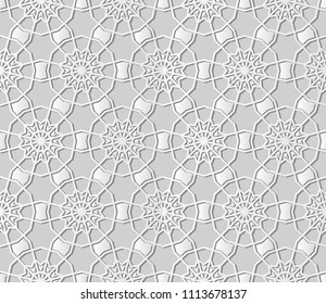 3D white paper art Islamic geometry cross pattern seamless background, Vector stylish decoration pattern background for web banner greeting card design