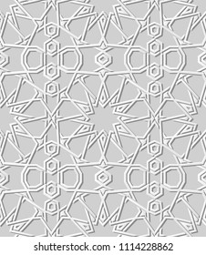 3D white paper art Islamic geometry cross pattern seamless background, Vector stylish decoration pattern background for web banner greeting card design