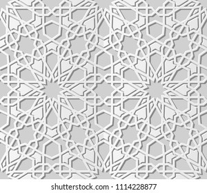 3D white paper art Islamic geometry cross pattern seamless background, Vector stylish decoration pattern background for web banner greeting card design