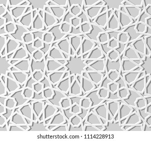 3D white paper art Islamic geometry cross pattern seamless background, Vector stylish decoration pattern background for web banner greeting card design