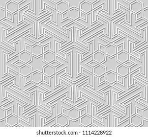 3D white paper art Islamic geometry cross pattern seamless background, Vector stylish decoration pattern background for web banner greeting card design