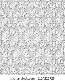 3D white paper art Islamic geometry cross pattern seamless background, Vector stylish decoration pattern background for web banner greeting card design
