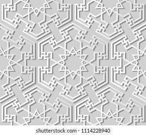 3D white paper art Islamic geometry cross pattern seamless background, Vector stylish decoration pattern background for web banner greeting card design