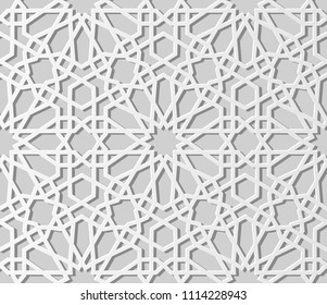 3D white paper art Islamic geometry cross pattern seamless background, Vector stylish decoration pattern background for web banner greeting card design