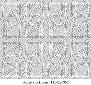 3D white paper art Islamic geometry cross pattern seamless background, Vector stylish decoration pattern background for web banner greeting card design