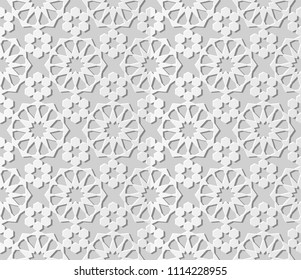 3D white paper art Islamic geometry cross pattern seamless background, Vector stylish decoration pattern background for web banner greeting card design