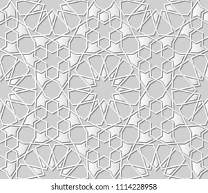 3D white paper art Islamic geometry cross pattern seamless background, Vector stylish decoration pattern background for web banner greeting card design