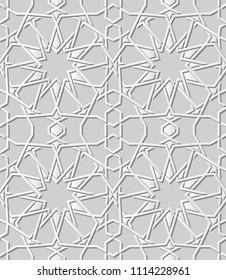 3D white paper art Islamic geometry cross pattern seamless background, Vector stylish decoration pattern background for web banner greeting card design