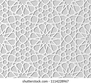 3D white paper art Islamic geometry cross pattern seamless background, Vector stylish decoration pattern background for web banner greeting card design