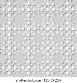 3D white paper art Islamic geometry cross pattern seamless background, Vector stylish decoration pattern background for web banner greeting card design