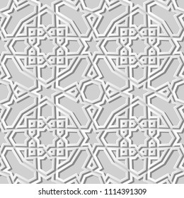 3D white paper art Islamic geometry cross pattern seamless background, Vector stylish decoration pattern background for web banner greeting card design